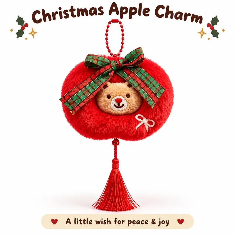 Red Apple Bear Christmas Plush Ornament