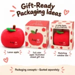 Red Apple Hug Me Plush — optional packaging concept; final artwork, fit and quotation require confirmation.