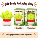 Red Band Green Cabbage Plush — optional packaging concept; final artwork, fit and quotation require confirmation.
