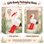 Red Bill White Stork Plush Toy — optional packaging concept; final artwork, fit and quotation require confirmation.