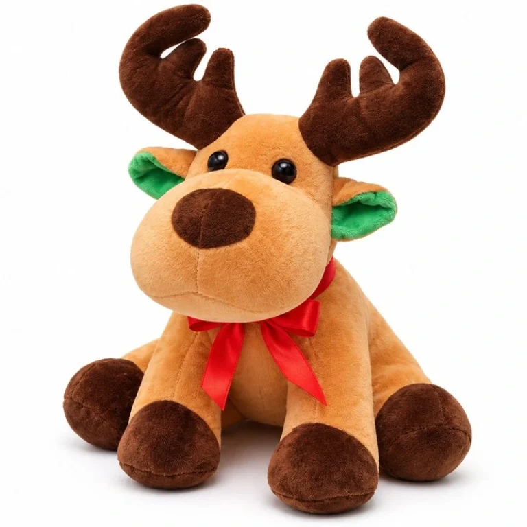 Red Bow Round Nose Reindeer Plush