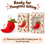 Red Chili Pepper Plush Keychain — optional packaging concept; final artwork, fit and quotation require confirmation.