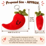 Red Chili Pepper Plush Keychain — proposed size reference; dimensions require sample confirmation.