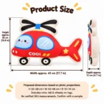 Red Helicopter Plush Cushion — proposed size reference; dimensions require sample confirmation.