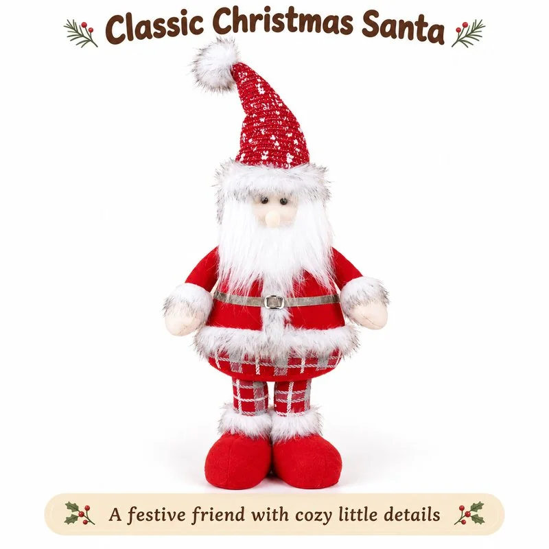 Red Knit Hat Standing Santa Decoration