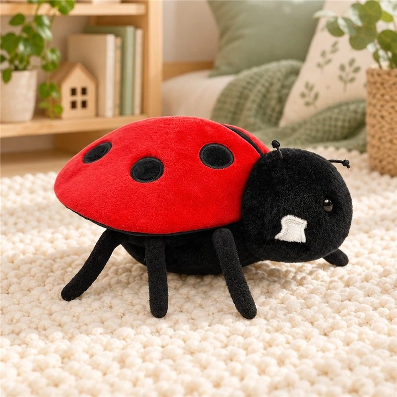 Illustrative application scene featuring red ladybug plush; setting is a concept.