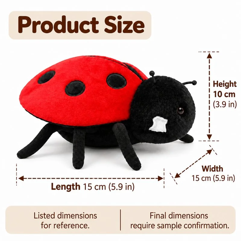 Red Ladybug Plush — proposed dimensions — confirm with sample