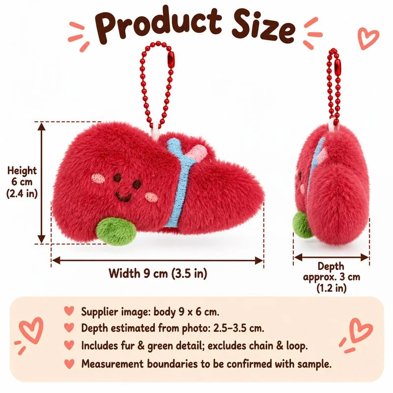 Red Liver Plush Keychain — proposed size reference; dimensions require sample confirmation.