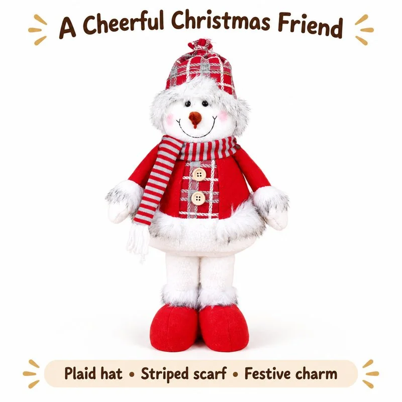 Red Plaid Standing Snowman Decoration