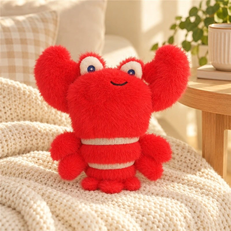Illustrative application scene featuring red raised claw lobster plush; setting is a concept.