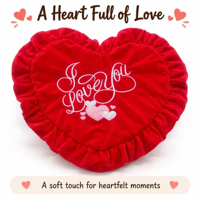 Red Ruffle Love Heart Plush Pillow