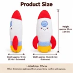 Red White Rocket Plush Toy — proposed size reference; dimensions require sample confirmation.