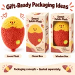 Red Yellow Sweet Potato Plush — optional packaging concept; final artwork, fit and quotation require confirmation.