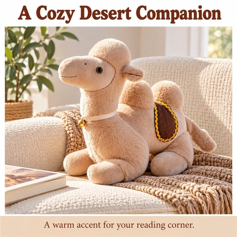 Illustrative application scene featuring resting tan camel stuffed animal; setting is a concept.