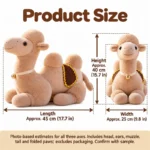 Resting Tan Camel Stuffed Animal — proposed size reference; dimensions require sample confirmation.