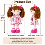 Rose Dress Pigtail Cloth Doll — proposed size reference; dimensions require sample confirmation.