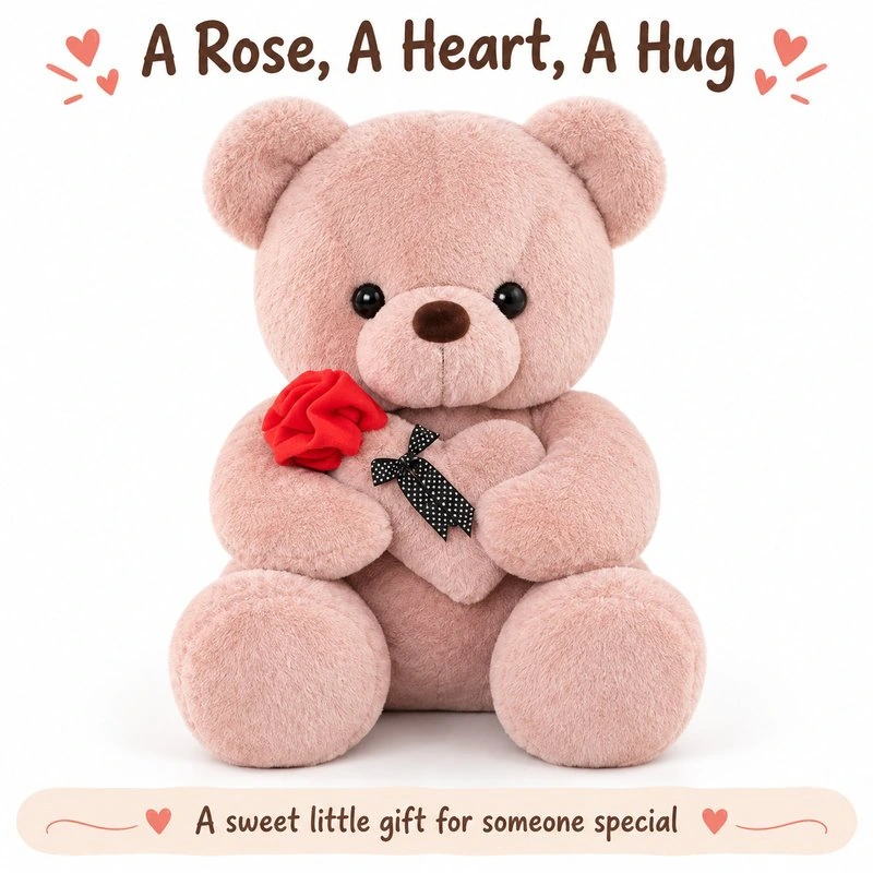 Rose Heart Pink Teddy Bear Plush