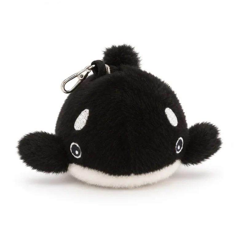 Round Black Orca Plush Keychain