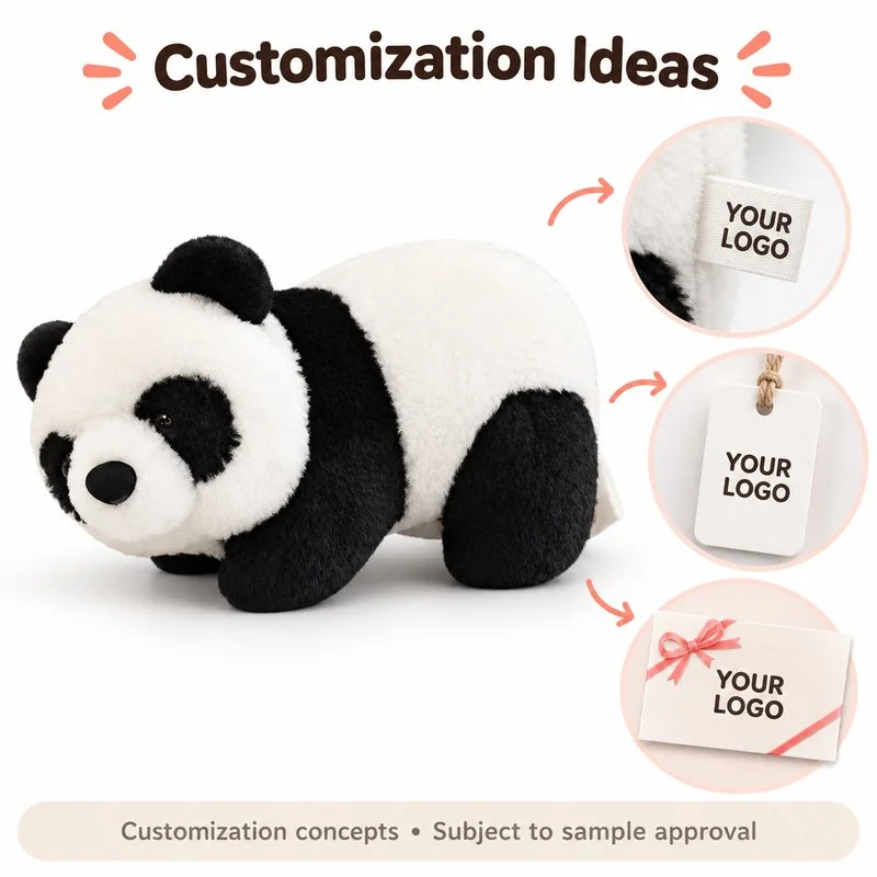 Customization concept for barrel body panda plush; feasibility and sample approval required.