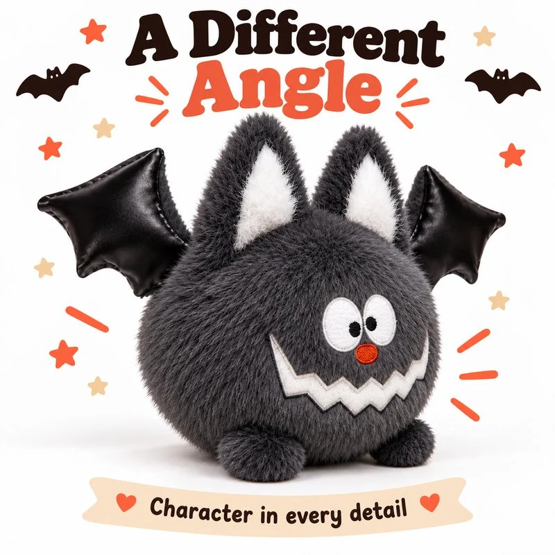 Round Gray Halloween Bat Plush — additional angle concept.