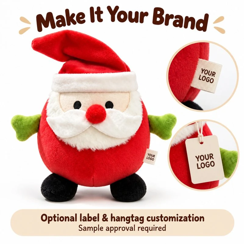 Customization concept for round red santa plush; feasibility and sample approval required.