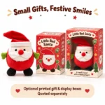 Round Red Santa Plush — optional packaging concept; final artwork, fit and quotation require confirmation.