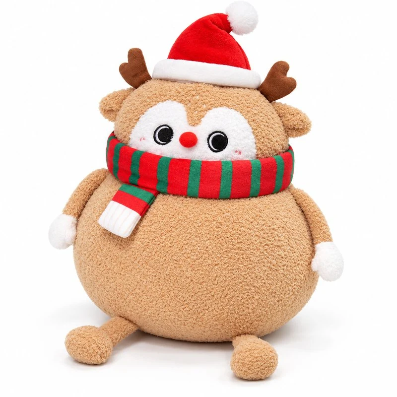 Round Santa Hat Reindeer Plush