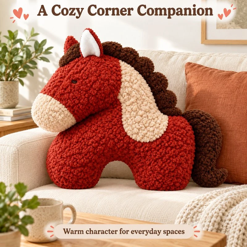 Rust Curly Texture Horse Plush Pillow — illustrative application scene.