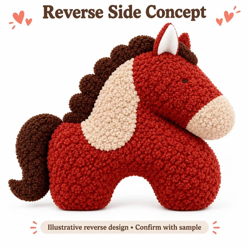 Rust Curly Texture Horse Plush Pillow — reverse construction concept.
