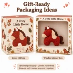 Rust Curly Texture Horse Plush Pillow — optional packaging concept; final artwork, fit and quotation require confirmation.