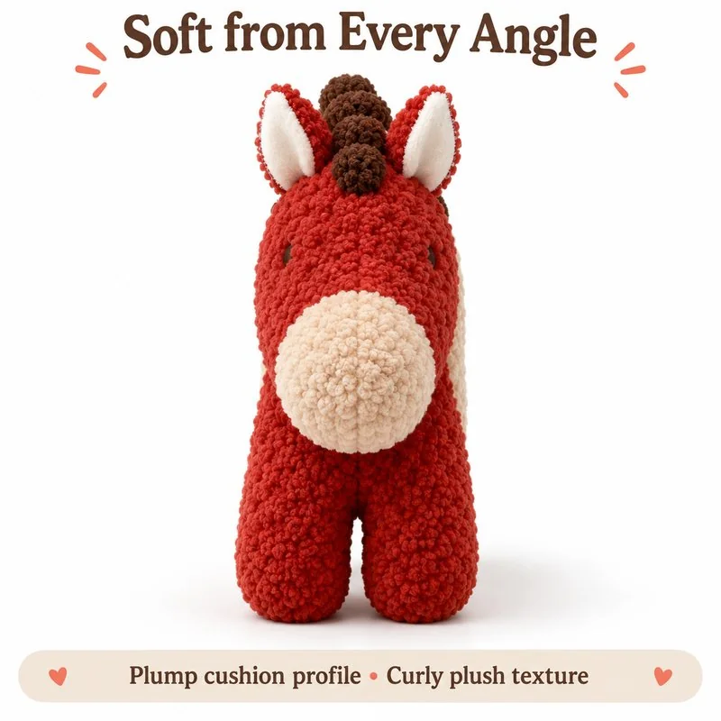 Rust Curly Texture Horse Plush Pillow — additional angle concept.