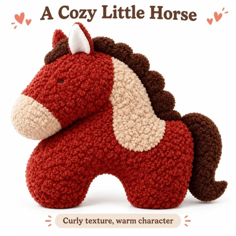 Rust Curly Texture Horse Plush Pillow