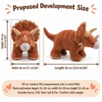 Rust Triceratops Plush — proposed size reference; dimensions require sample confirmation.