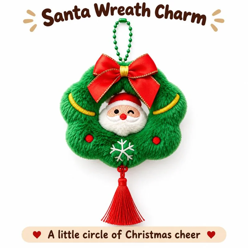 Santa Wreath Plush Ornament