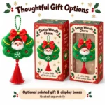 Santa Wreath Plush Ornament — optional packaging concept; final artwork, fit and quotation require confirmation.