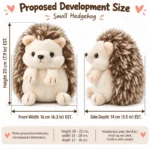 Shaggy Hedgehog Plush — proposed size reference; dimensions require sample confirmation.
