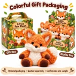Shaggy Orange Fox Plush — optional packaging concept; final artwork, fit and quotation require confirmation.