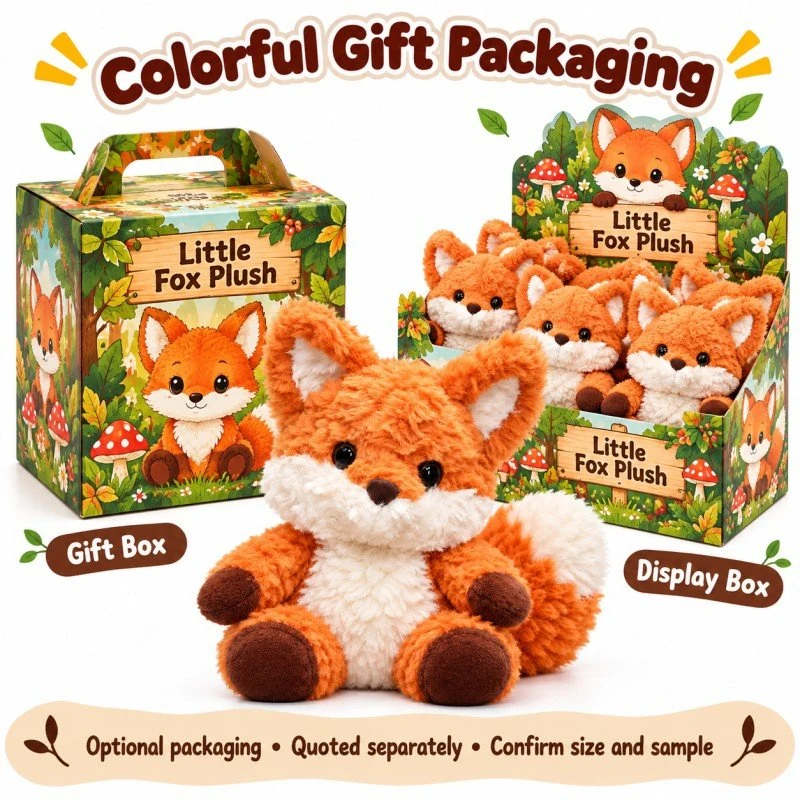 Shaggy Orange Fox Plush — optional packaging concept; final artwork, fit and quotation require confirmation.