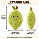 Shaggy Smiling Green Fruit Plush — proposed size reference; dimensions require sample confirmation.