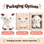Short Leg White Goat Plush — optional packaging concept; final artwork, fit and quotation require confirmation.