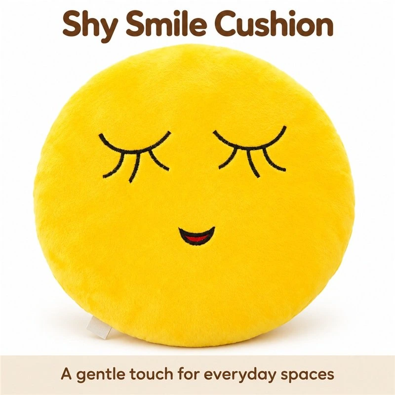 Shy Smile Emoji Plush Pillow