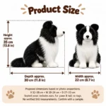 Sitting Border Collie Plush — proposed size reference; dimensions require sample confirmation.