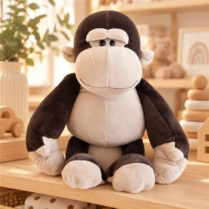 Illustrative application scene featuring sitting brown gorilla plush; setting is a concept.
