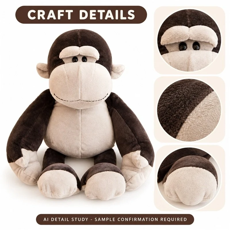 Sitting Brown Gorilla Plush — construction detail concept