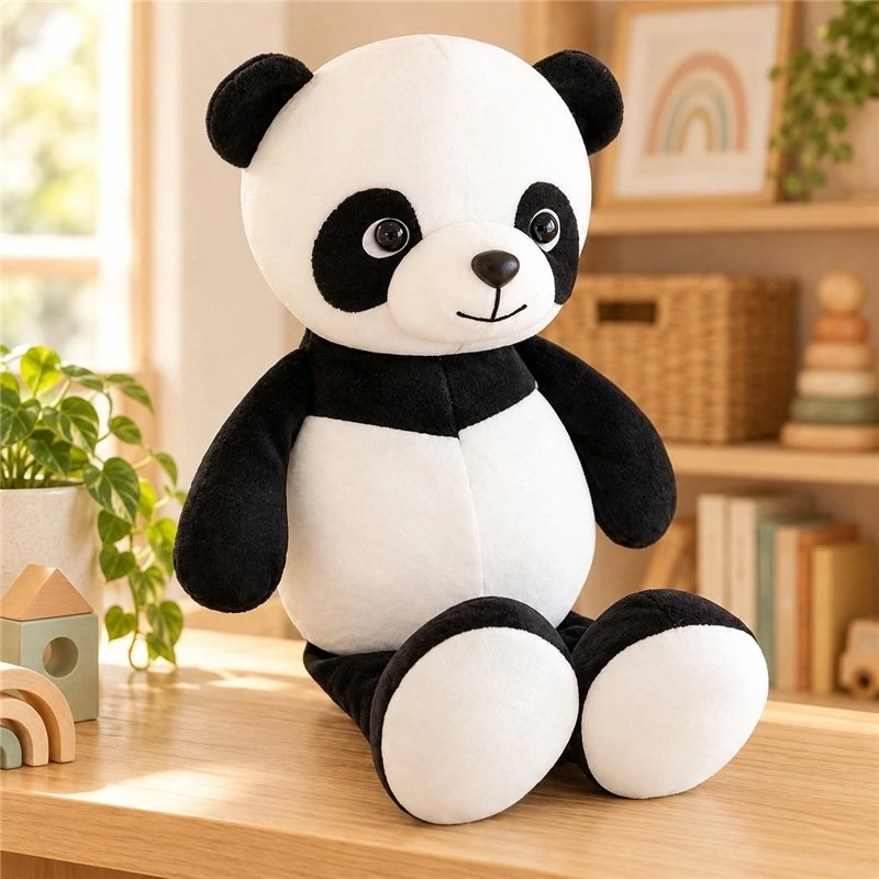 Illustrative application scene featuring long arm sitting panda plush; setting is a concept.