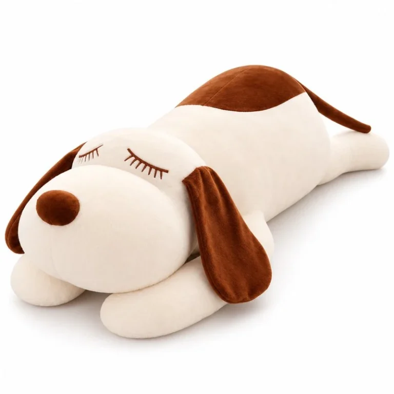 Sleeping Brown White Dog Plush