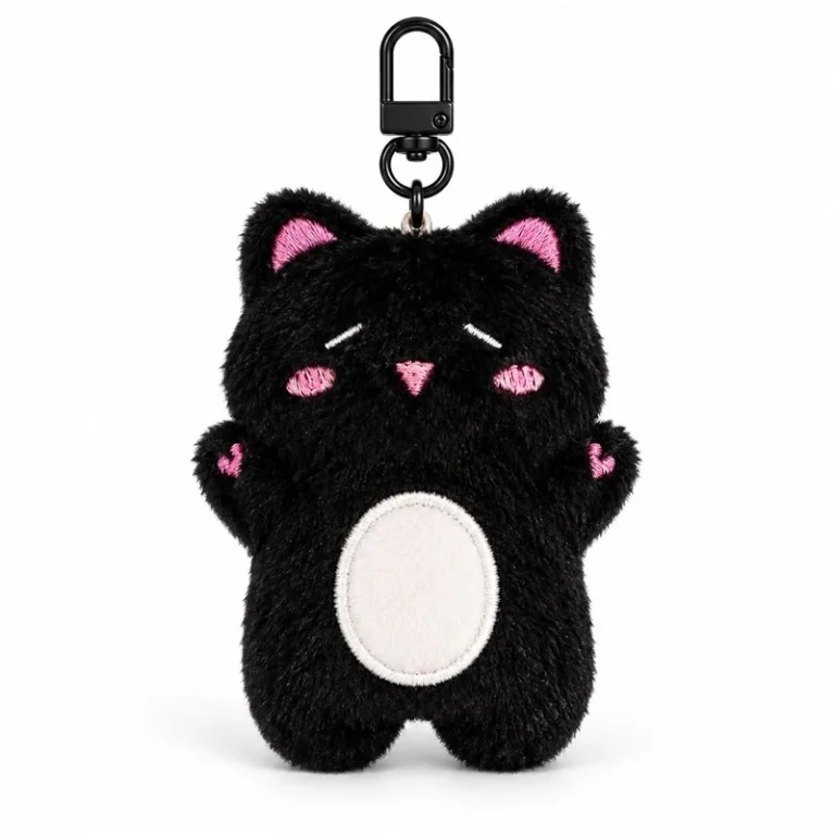 Sleepy Black Cat Body Plush Keychain