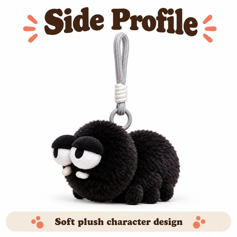 Sleepy Black Spider Plush Keychain — additional angle concept.