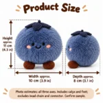Smiling Blueberry Plush Keychain — proposed size reference; dimensions require sample confirmation.