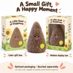 Smiling Brown Seed Plush — optional packaging concept; final artwork, fit and quotation require confirmation.